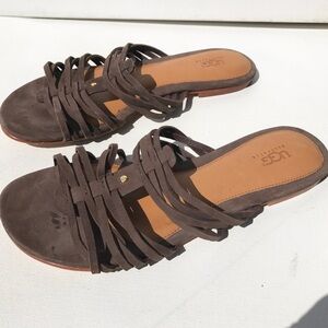 UGG brown flat leather Kaiti SANDALS 7 euc suede